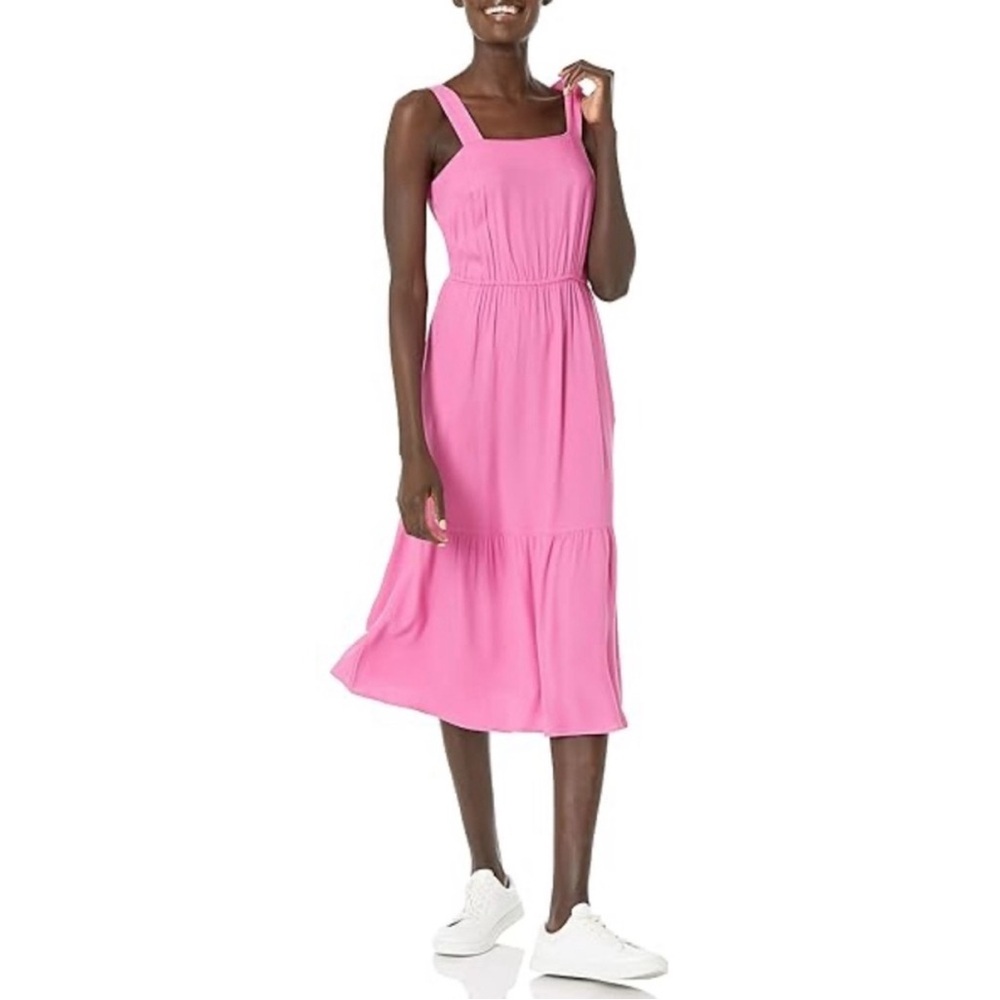 Pink Sleeveless Square Neck Midi Sundress